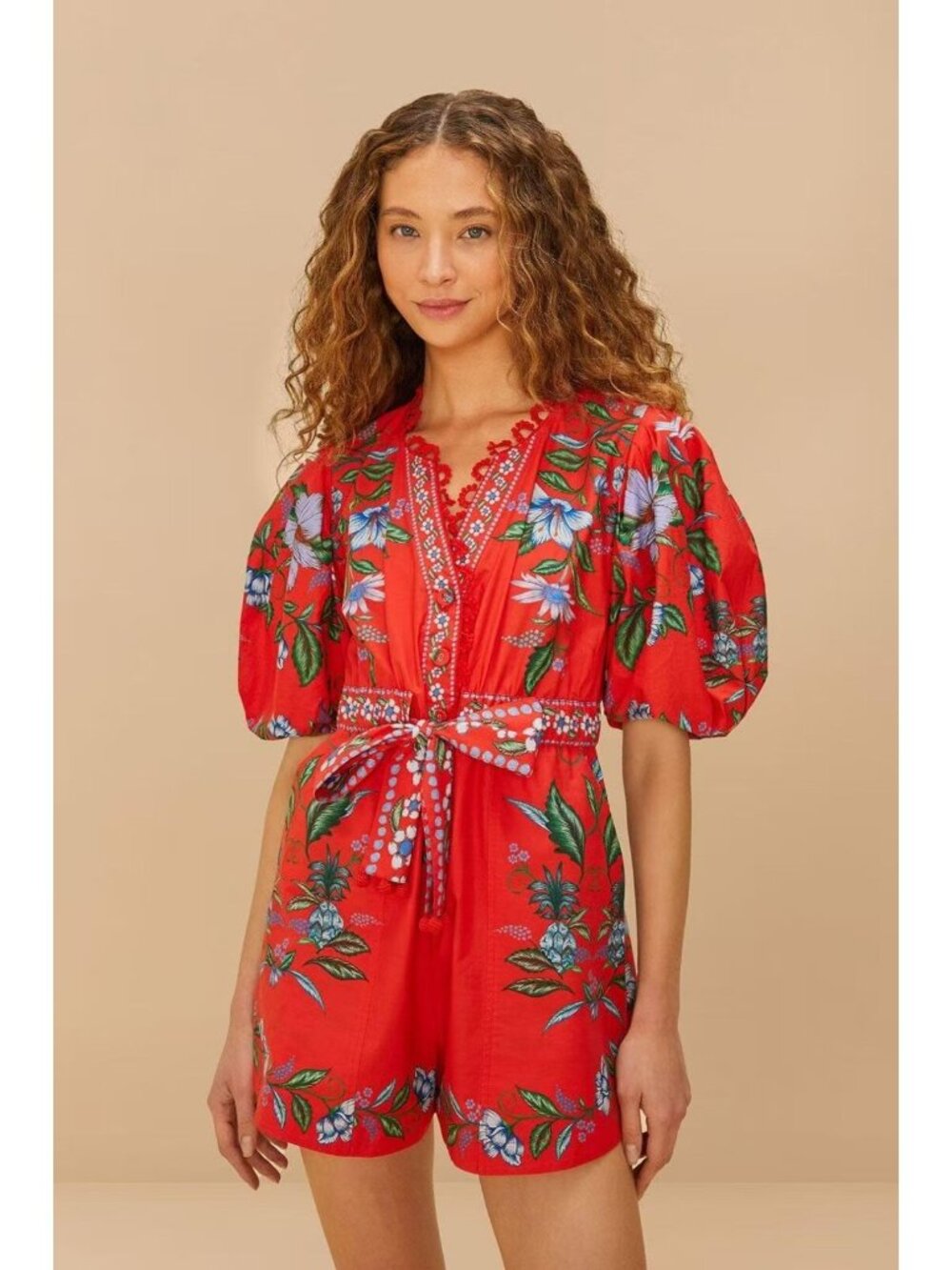 NWOT Farm Rio Sweet Bloom Bouquet Puff-Sleeve Romper Size XL